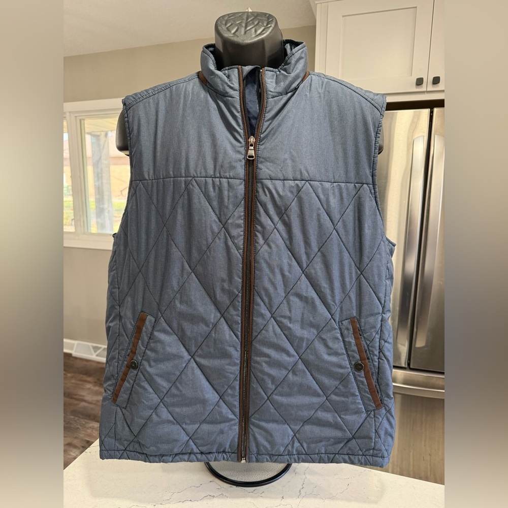 Tommy Bahama Quilted Full Zip Men's Blue Vest Diamond Pattern Size L